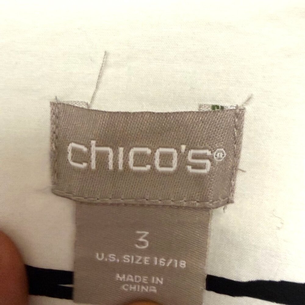 Chico's Women's Blazer Jacket 16-18 White Black Embroidered Linework Open Front - Picture 6 of 10